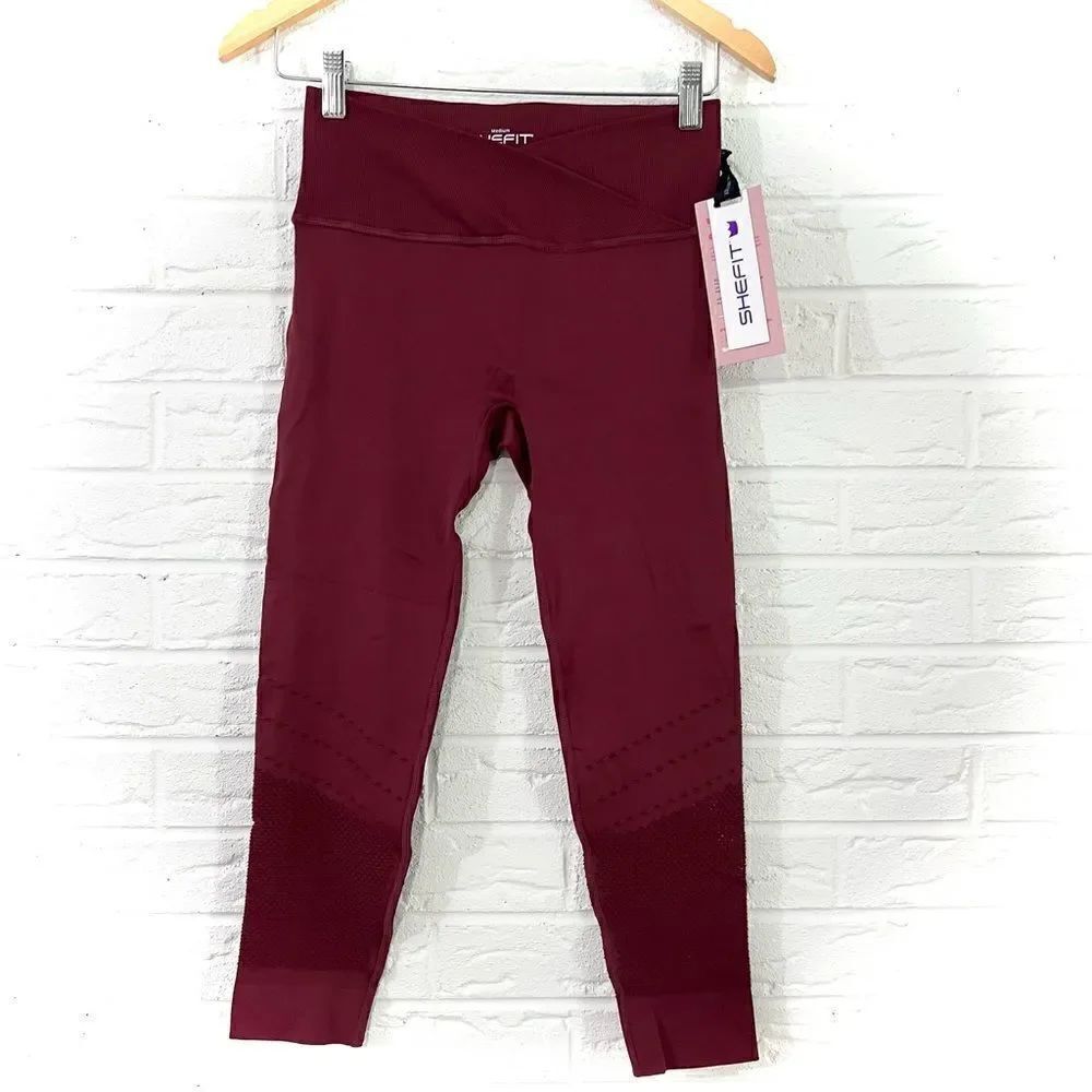NWT Shefit Black Cherry Crossover Seamless Mesh Leggings Size Medium - Picture 5 of 11